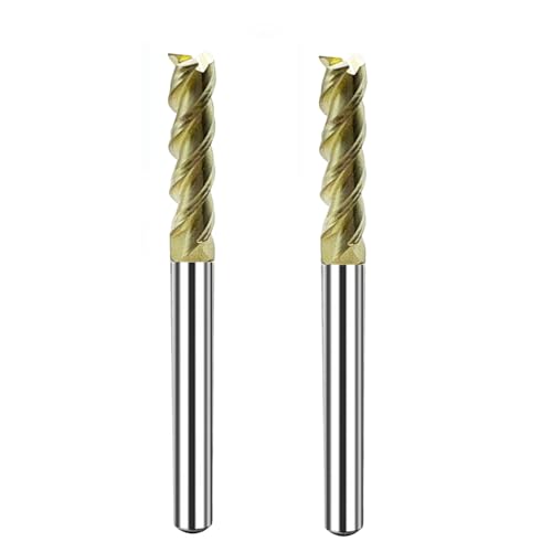 2pcs Solid Carbide Square End Mill for Aluminum 1/4inch 3 Flutes Aluminum Flat End Mill– Mill Bits Sets for Copper Plastic Wood (1/4 in) - size: 0.25 inch