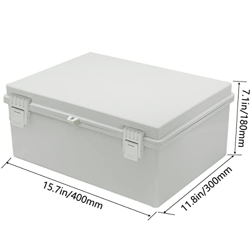 Zulkit Junction Box ABS Plastic Waterproof IP65 Electrical Boxes Hinged Shell Outdoor Universal Project Enclosure with Mounting Plate and Wall Brackets Grey 15.7x11.8X 7.1inch (400x300x180 mm) - size: 15.7" x 11.8" x 7.1"