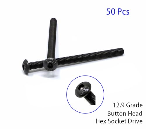 iexcell 50 Pcs M3 x 40mm Thread Pitch 0.5 mm Alloy Steel 12.9 Grade Hex Socket Button Head Cap Screws Bolts Kit, Black Oxide Finish - size: M3 x 40mm