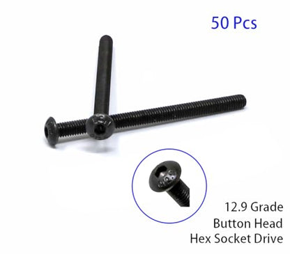 iexcell 50 Pcs M3 x 40mm Thread Pitch 0.5 mm Alloy Steel 12.9 Grade Hex Socket Button Head Cap Screws Bolts Kit, Black Oxide Finish - size: M3 x 40mm