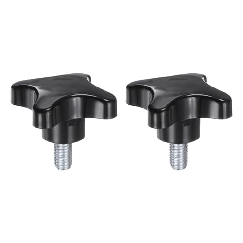HARFINGTON 2pcs Star Knobs M10 x 16mm Male Thread Plastic 4-Star Stud Knob Hand Tightening Clamping Screw Replacement Threaded Handle, Black - size: M10 x 16mm