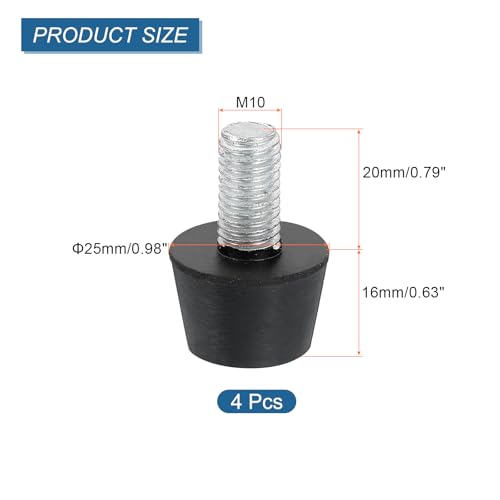 uxcell 4Pcs Rubber Vibration Isolators Mounts Rubber Shock Absorber Mounts, 0.98" x 0.63" Conical Studs with M10 x 20mm Threaded, Silent Block for Air Compressors, Motor, Engines, Black - size: 0.98" x 0.63", M10 x 20mm