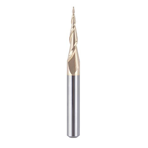 SpeTool Tapered Ball Nose End Mill 1/4" Shank with 1/64" Cutting Radius for 3D Carving Engraving Router Bit, ZrN Coated - size: Dia.=1/32