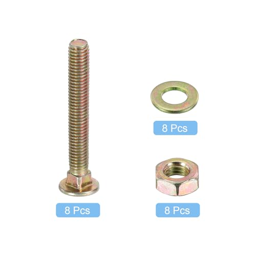 uxcell M8 x 45mm Carriage Bolt Kit, 8 Set Round Head Square Neck Screws, Carriage Bolts Screws Set Includes Washers and Nuts - Carbon Steel Zinc Plated for Fastening Accessories - size: M8 x 45mm