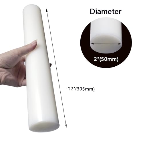 12-INCH Length High-Density Polyethylene (HDPE) Plastic Round Rod,2"x 12" HDPE Rod for Mechanical Processing of Various Parts and DIY Projects(White,1 Pcs) - color: White, size: 2"x12"