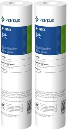 Pentair Pentek P5 Sediment Water Filter, 10-Inch, Under Sink Spun-Bonded Polypropylene Replacement Cartridge, 10" x 2.5", 5 Micron (Pack of 2) - size: Pack of 2, style: 5 Micron