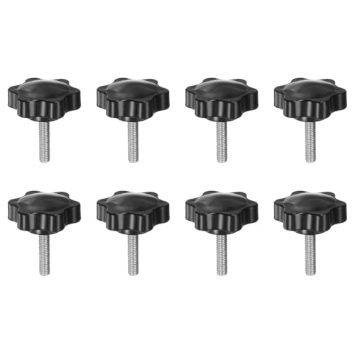 HARFINGTON 8pcs Star Knobs M6 x 25mm 304 Stainless Steel Threaded Stud 38mm Plastic 6-Star Head Hand Tightening Thumb Screw Clamping Jig Knob Handle, Black - size: M6 x 25mm x 38mm