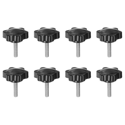 HARFINGTON 8pcs Star Knobs M6 x 25mm 304 Stainless Steel Threaded Stud 38mm Plastic 6-Star Head Hand Tightening Thumb Screw Clamping Jig Knob Handle, Black - size: M6 x 25mm x 38mm