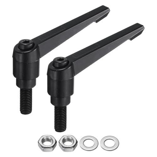 uxcell 2pcs Lever Adjustable Handles M10 x 25mm Metric Male Thread with Nuts Washers, Level Clamping Handle Set Hand Stud Knobs Rotating Screw Handles Bolts with Locking Lever, Black - size: M10 x 25mm