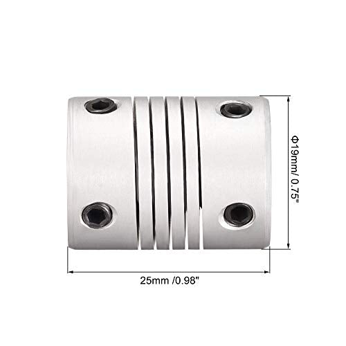 uxcell 5mm to 6.35mm Aluminum Alloy Shaft Coupling Flexible Coupler Motor Connector Joint L25xD19 Silver,5pcs