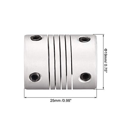 uxcell 5mm to 6.35mm Aluminum Alloy Shaft Coupling Flexible Coupler Motor Connector Joint L25xD19 Silver,5pcs