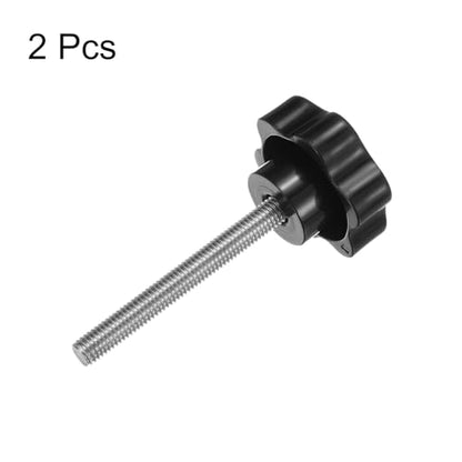HARFINGTON 2pcs Star Knobs M8 x 70mm 304 Stainless Steel Threaded Stud 46mm Plastic 6-Star Head Hand Tightening Thumb Screw Clamping Jig Knob Handle, Black - size: M8 x 70mm x 46mm