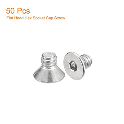 uxcell #8-32x1/4 Flat Countersunk Head Socket Cap Screws, 50Pcs 304 Stainless Steel Hex Socket Flat Head Screws, Full Thread, Countersunk Bolts - size: #8-32x1/4"