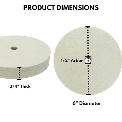 2pk 6in Hard Felt Buffing Wheel with 1/2 Inch Arbor Drill Adapter