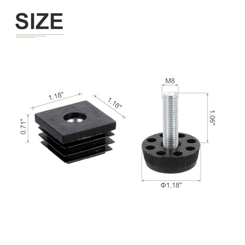 DTGN 30x30mm(LxW) Adjustable Leveling Feet - 4Sets - Good for Furniture - Square Insert Kit Furniture Glide - Black