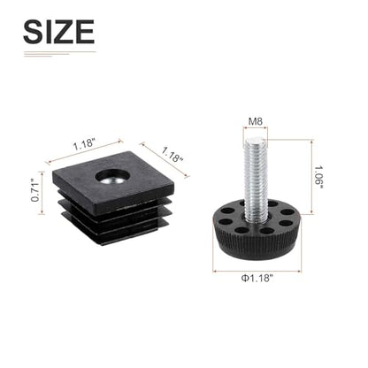 DTGN 30x30mm(LxW) Adjustable Leveling Feet - 4Sets - Good for Furniture - Square Insert Kit Furniture Glide - Black