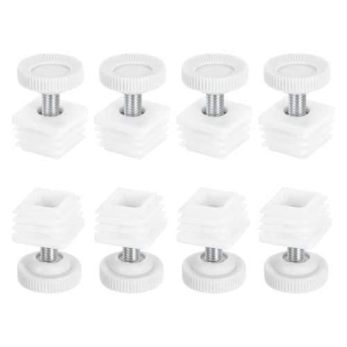 DTGN 25x25mm(LxW) Adjustable Leveling Feet - 8Set - Good for Furniture - Square Insert Kit Furniture Glide - White