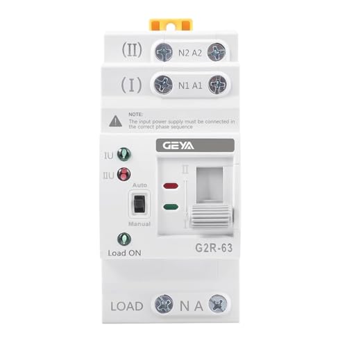 GEYA Mini ATS Dual Power Automatic/Manual Transfer Switch, Over & Under Voltage Protection Solar Auto Switch Uninterrupted Power Din Rail(2Pole-63A-AC110V) - color: New, size: 2P-63A-110VAC