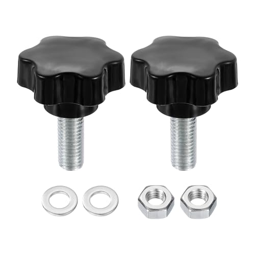 uxcell 2pcs Star Clamping Knobs with Nuts Washers, M12 x 30mm Metric Zinc Plated Carbon Steel Male Thread 48mm 6-Star Plastic Head, Threaded Stud Hand Knobs Handles Thumb Screws, Black - size: M12 x 30mm