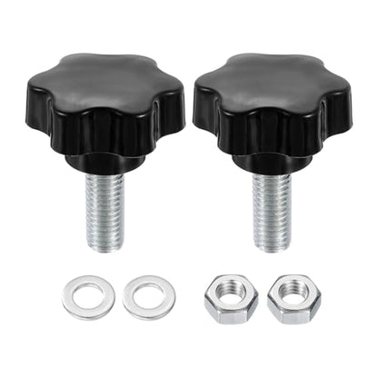 uxcell 2pcs Star Clamping Knobs with Nuts Washers, M12 x 30mm Metric Zinc Plated Carbon Steel Male Thread 48mm 6-Star Plastic Head, Threaded Stud Hand Knobs Handles Thumb Screws, Black - size: M12 x 30mm