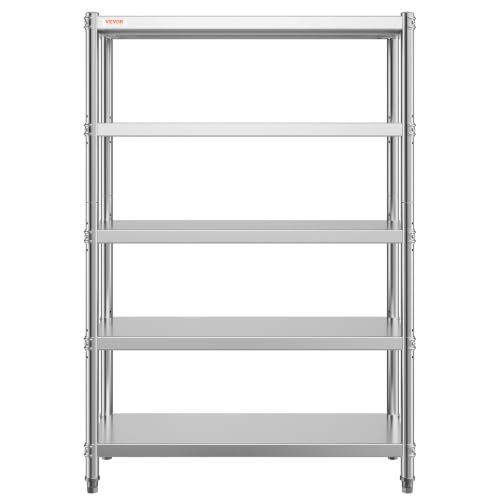 VEVOR Stainless Steel Shelving 48x18.5 Inch 5 Tier Adjustable Shelf Storage Unit Stainless Steel Heavy Duty Shelving for Kitchen Commercial Office Garage Storage 330lb Per Shelf - size: 5Tier 48x18.5x72", style: 5Tier 48x18.5x72"