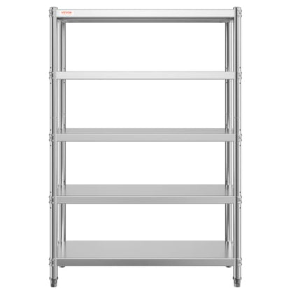 VEVOR Stainless Steel Shelving 48x18.5 Inch 5 Tier Adjustable Shelf Storage Unit Stainless Steel Heavy Duty Shelving for Kitchen Commercial Office Garage Storage 330lb Per Shelf - size: 5Tier 48x18.5x72", style: 5Tier 48x18.5x72"