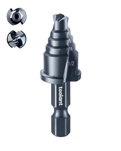 toolant Mini Step Drill Bit, 1", 1/4"-1/2", M2 HSS, 1/4" Hex Shank - size: 1/4"-1/2"