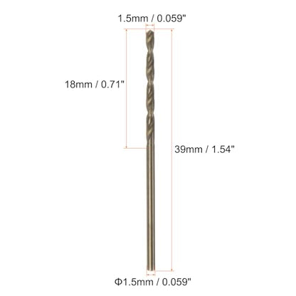 HARFINGTON 10pcs Cobalt Jobber Drill Bits 1.5mm / 0.059" M35 High Speed Steel HSS Twist Drilling Bit Tool for Stainless Steel Copper Wood Plastic and Other Hard Materials - size: 1.5mm