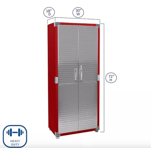 Heavy-Duty Storage Cabinet with Roller Doors, Rolling Casters (Red, 30" W x 18" D x 72" H) - color: Red, size: 30" W x 18" D x 72" H
