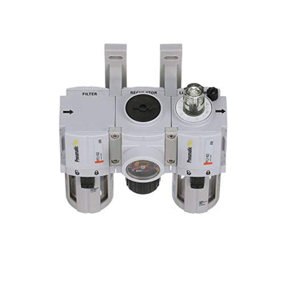 PneumaticPlus PPC2-N02G Mini Compressed Air Filter Regulator Lubricator Combo 1/4" NPT - Poly Bowl, Manual Drain, Embedded Gauge