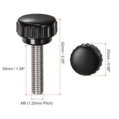 4pcs Knurled Clamping Knobs M8 x 35mm Metric 304 Stainless Steel Male Thread Thumb Screw on Type 25mm Plastic Round Head Threaded Hand Bolt Stud Knobs Black