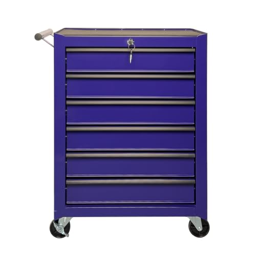 Rolling Metal Tool Chest with 6 Drawers, 20" 6-Drawer Tool Chest Cabinet with Ball Bearing Drawer Slides, Steel Tool Storage Box Organizer -Purple - color: Purple-6