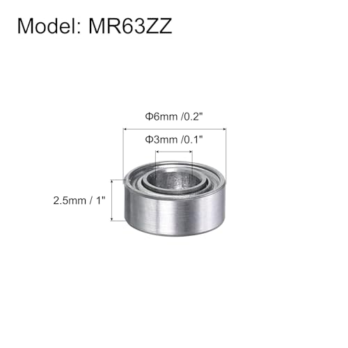 uxcell MR63ZZ Deep-Groove Ball Bearings for Rollers, 3mm x 6mm x 2.5mm Seal Bearings with Fiber Gloves, Double Metal Sealed Bearing Steel Skateboard Bearings 10Pcs - size: MR63ZZ