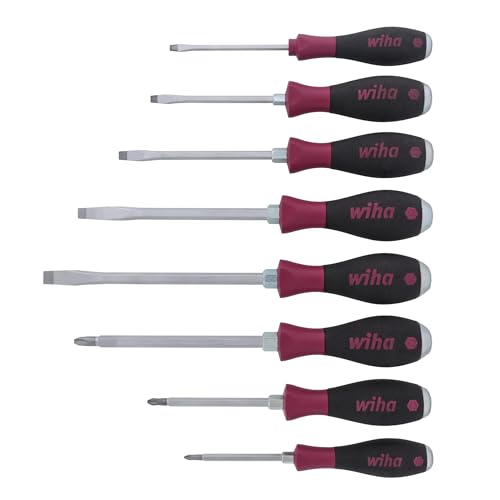 Wiha 53398 Screwdriver Set, Slotted And Phillips, Heavy Duty MicroFinish Handle, 8 Piece