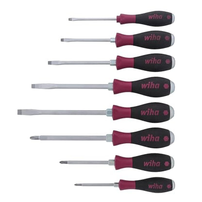 Wiha 53398 Screwdriver Set, Slotted And Phillips, Heavy Duty MicroFinish Handle, 8 Piece