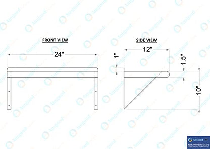 AmGood 12 in. Deep x 24 in. Wide Stainless Steel Wall Mount Shelf with Backsplash - Small Appliance & Tool Storage | NSF 18-Gauge 430, Holds 205 lbs | Bullnose Edge, Brackets Included - size: 12 in. x 24 in.