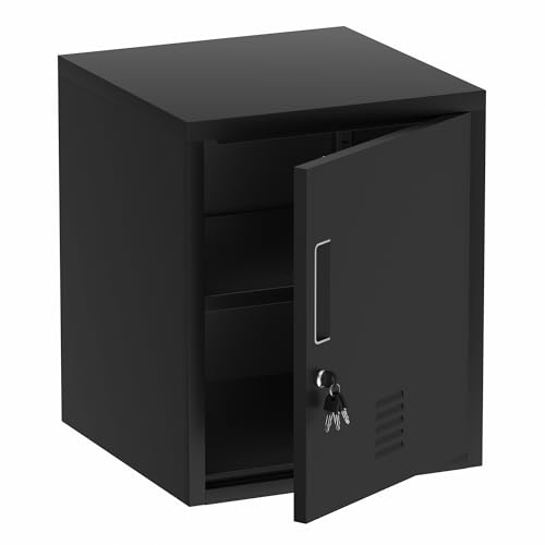 JINGUR Metal Storage Locker Cabinet with Locking Door and Adjustable Shelf for Home Office Classroom Workshop Organization (Black) - color: Black