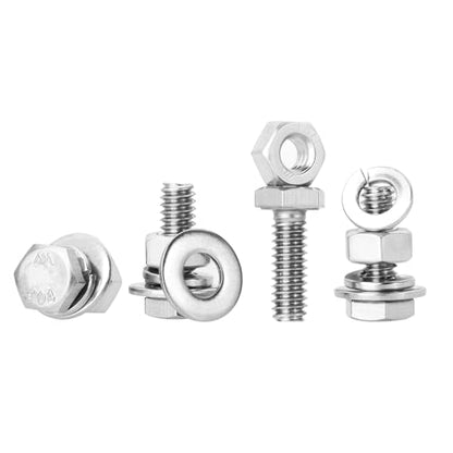 Mywish (10 Sets) 1/4-20x3/4 Hex Head Assorted Screws Nuts and Bolts with Flat & Lock Washers, 304 Stainless Steel 18-8, Fully Threaded, 1/4 Bolt Metric Bolt Assortment - size: 1/4-20 x 3/4 (10 set)