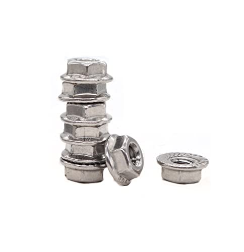 1/4"-20 Serrated Hex Flange Lock Nuts, Pack of 60, 304 Stainless Steel