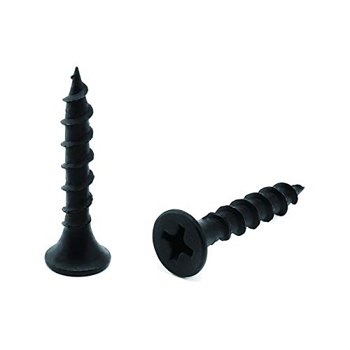 #6 x 1 Wood Screw 100PCS Black Phosphate Coated Stainless Flat Truss Head Fast Self Tapping Drywall Screws by SG TZH - size: #6 x 1"