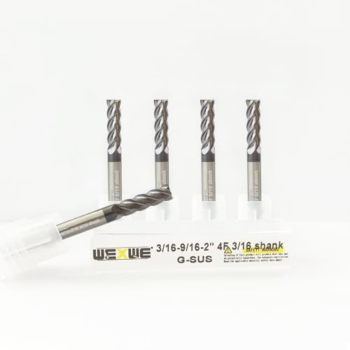 Tools Carbide End Mill,PVD AlTiN Coating for Stainless Steel Materials Cutting, 4 Flute,3/16" Shank (3/16-2“, 5pcs) - size: 3/16"DIA - 1"FL - 2"OL 3/16Shank 5pcs