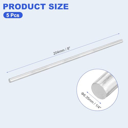 uxcell 5pcs 304 Stainless Steel Round Rods, 1/4" Dia x 8" Length Stainless Steel Metal Solid Shaft Rod Bar for Industry Use Metal Working Hobbies DIY Craft, Silver - size: 1/4" Dia x 8" Length