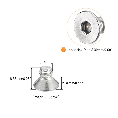 uxcell #8-32x1/4 Flat Countersunk Head Socket Cap Screws, 50Pcs 304 Stainless Steel Hex Socket Flat Head Screws, Full Thread, Countersunk Bolts - size: #8-32x1/4"
