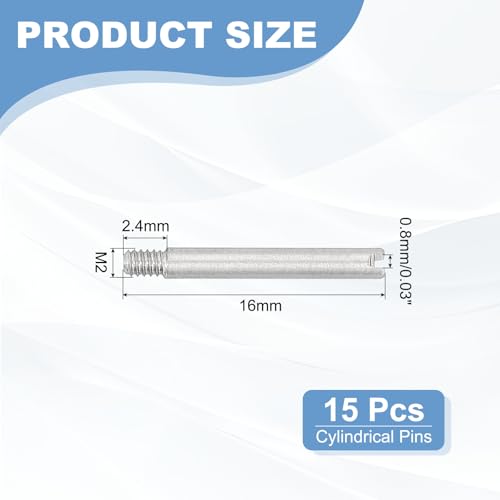 PATIKIL M2 x 16mm Slotted Cylindrical Pin, 15 Pcs 304 Stainless Steel Dowel External Thread Slotted Pin Screw for Home Furniture Cabinet Improvement, Silver Tone - size: M2 x 16mm
