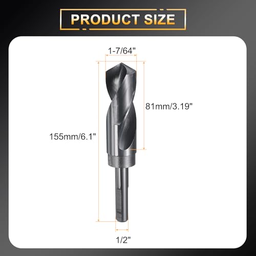 HARFINGTON 1-7/64" Drill Bit 1/2" Reduced Shank 3-Flat 4241 HSS 118° - size: 1-7/64" with 1/2" Shank