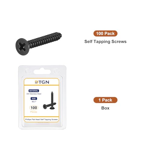 DTGN 100Pcs 6"x1" Flat Head Wood Screws, Self Tapping Screws Black - color: Black, size: #6x1"