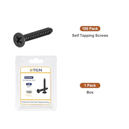 DTGN 100Pcs 6"x1" Flat Head Wood Screws, Self Tapping Screws Black - color: Black, size: #6x1"