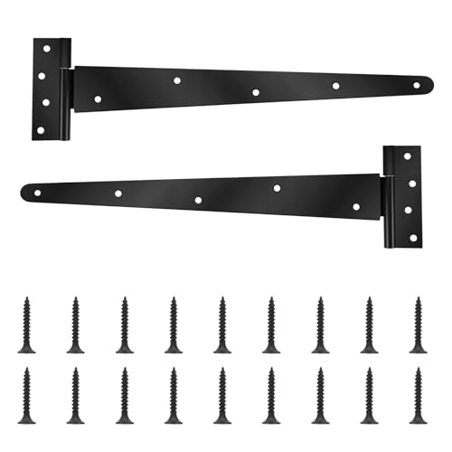 2 Pack 16-Inch Heavy Duty T-Strap Hinges, Black Wrought Iron Gate Hinges with Rust-Resistant Coating, Large 270° Rotation, Ideal for Shed Doors, Barn Doors, and Fence Gates