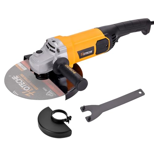 Hoteche 9-Inch Angle Grinder 3-HP Grinding and Cutting Tool Fits 7/8" Hole Size Wheels with Rotatable Handle and Lock-On Switch - size: 9-Inch 3-HP