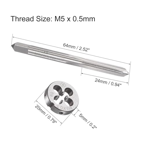 M5x0.5mm Metric Tap and Die Set,Machine Thread Screw Tap with Round Threading Die,Tap & Die Kit for Nut Screw Bolt Thread Repair - size: M5x0.5mm